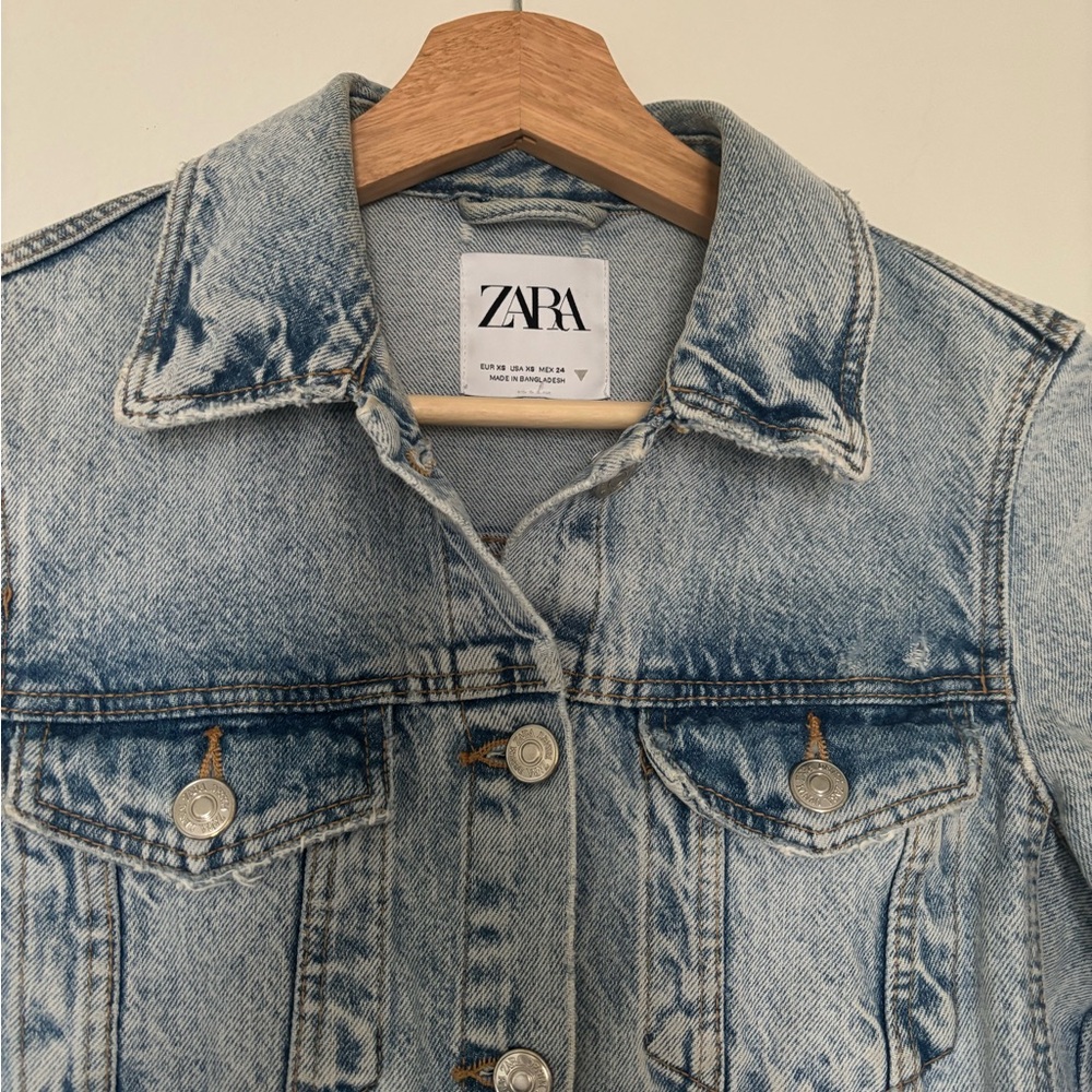 Zara Light Denim Distressed Jean Jacket
